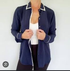 J. Crew Navy Blue Button Down Shirt with White Trim